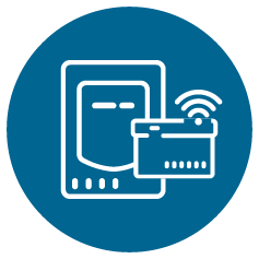 Icon of a mobile device next to a modem