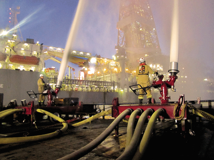 Fire and hazard control team working at a construction site