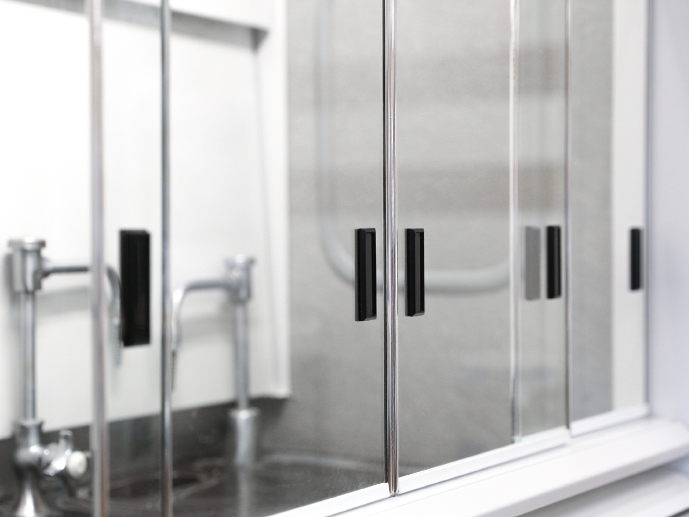 Glass cabinet doors in a lab