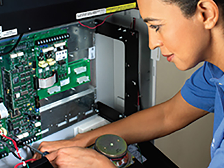woman setting up a network system