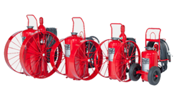 A set of wheeled fire extinguishers from Ansul
