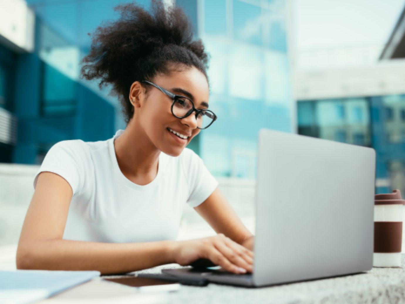 Woman working on a laptop