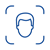 Blue line-illustration of a man's face in a facial recognition screen