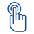 Blue line-illustration of a hand pressing a button