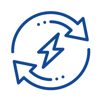 Blue line-illustration of a lightning bolt enclosed within a circular arrow