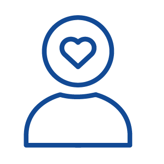 Blue line-illustration of a silhouette with a heart enclosed in it