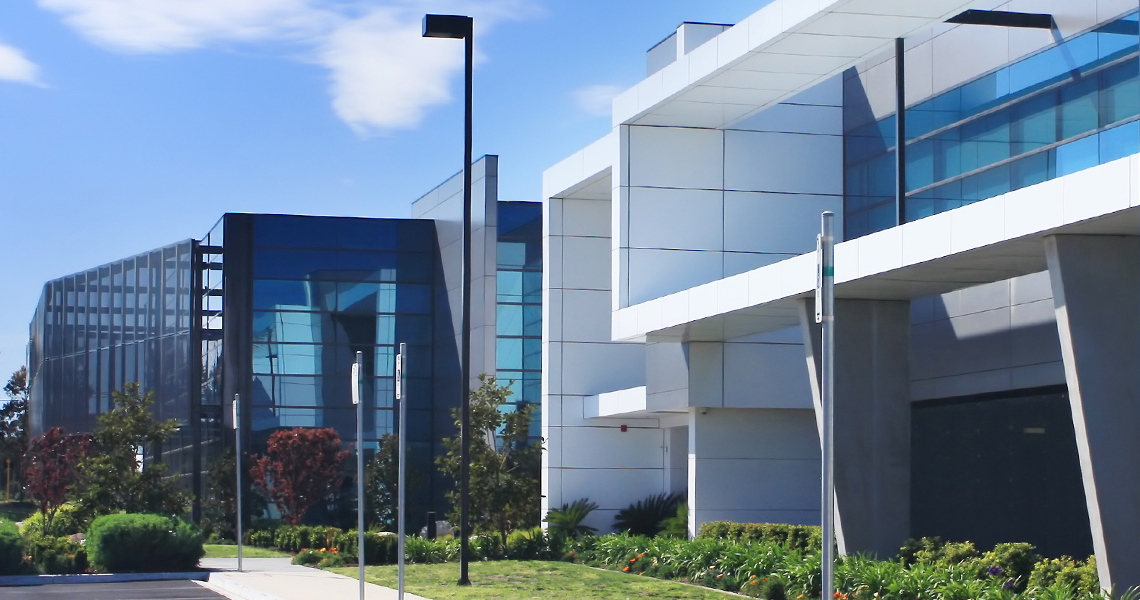 Modern corporate office buildings in a technology park