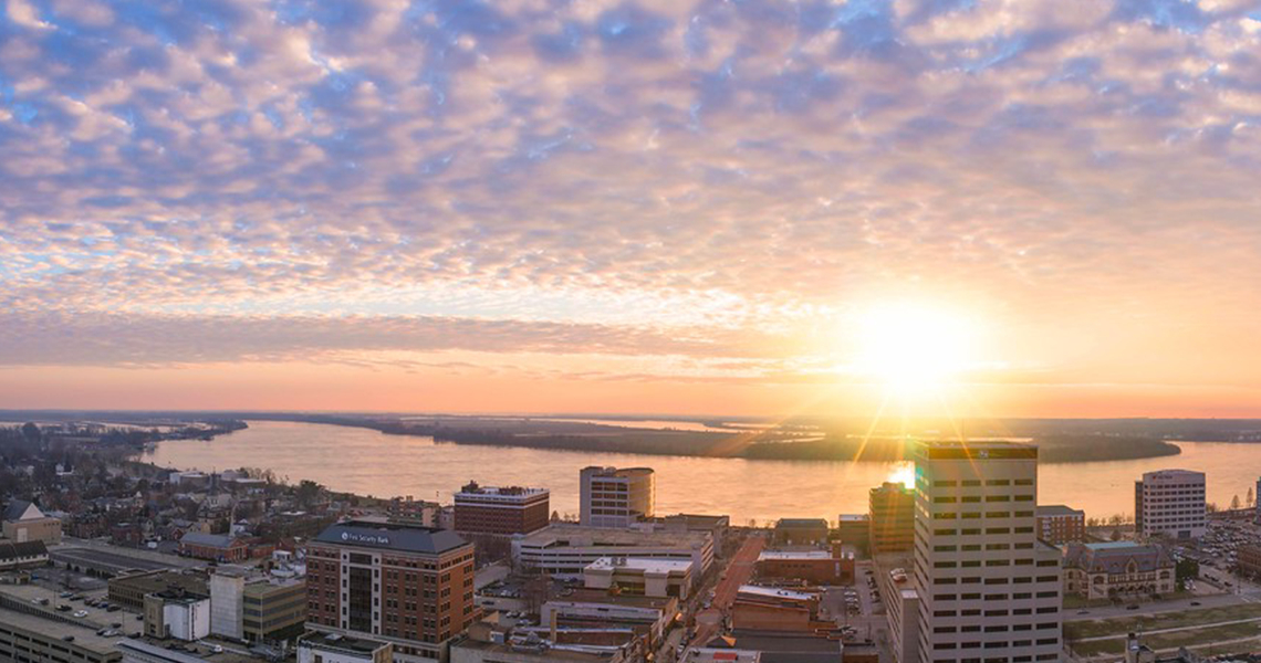 Bird's eye view of the city of Evansville