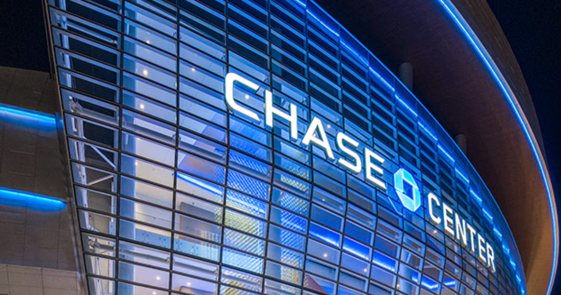 The Chase Center Arena at night