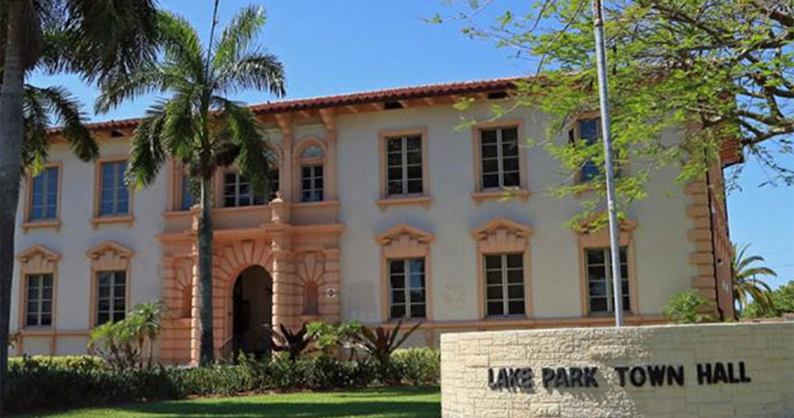 The front of the Town Hall building in Lake Park