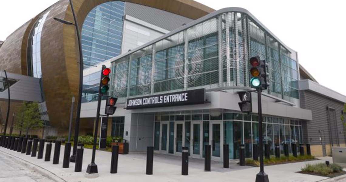 The Johnson Controls entrance at the Fiserv Forum