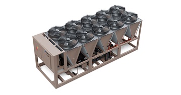 YORK YVAA Air-Cooled, Variable-Speed Drive Screw Chiller Style B A YVFA Screw chiller unit with fans visible, from York