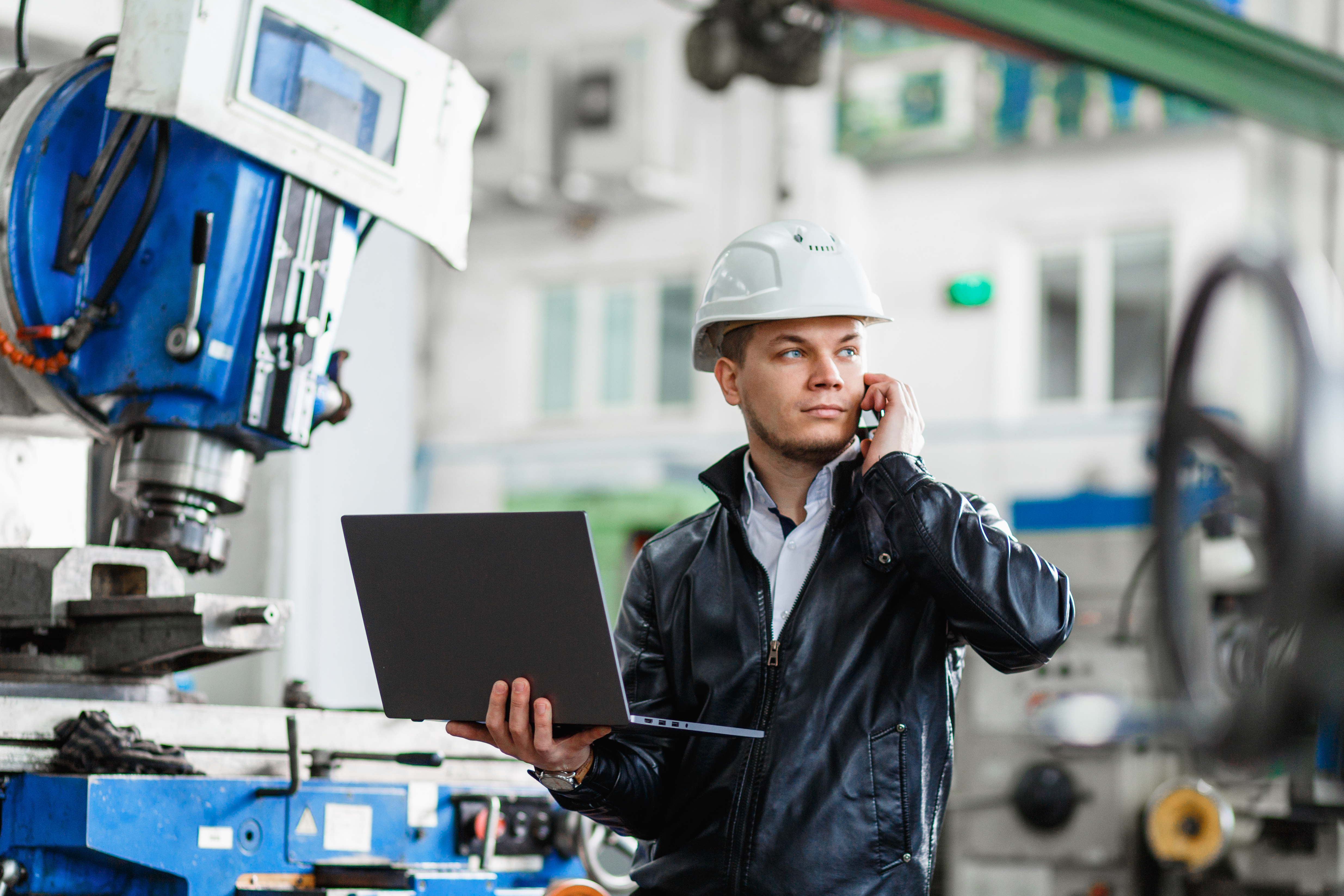 Plant worker with laptop