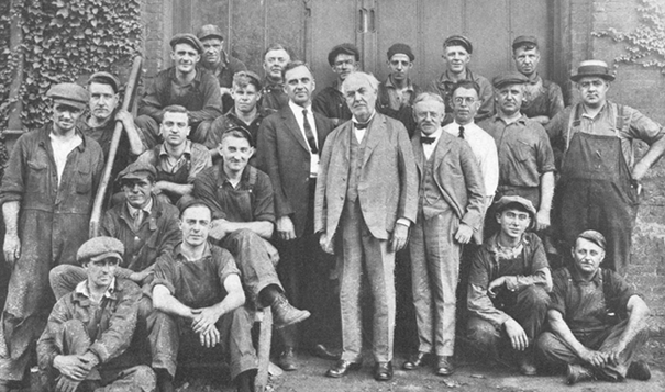 Thomas Edison with the Grinnell fitters who installed the sprinklers.