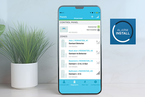 Using AlarmInstall, technicians can quickly configure security systems, perform diagnostics and walk tests, enroll devices and more from a mobile device.