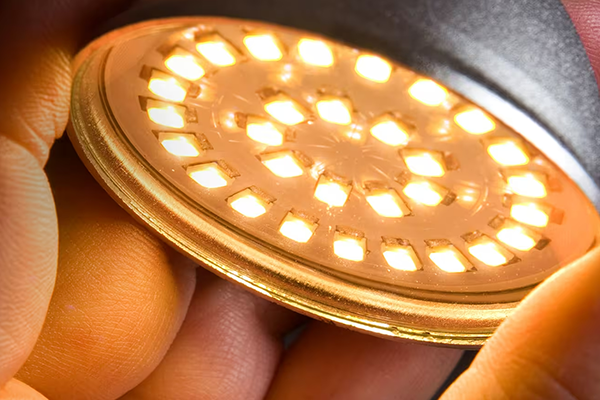 Close-up of a person's hand adjusting a study lamp