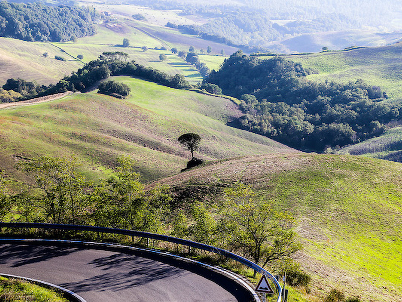 A winding road admist lush fields