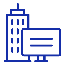 Monitor and building icon